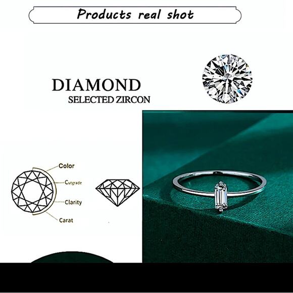 Sterling Silver Rectangular Cubic Zircon Ring Minimalist, Dainty Diamond Size 7 - Picture 5 of 11